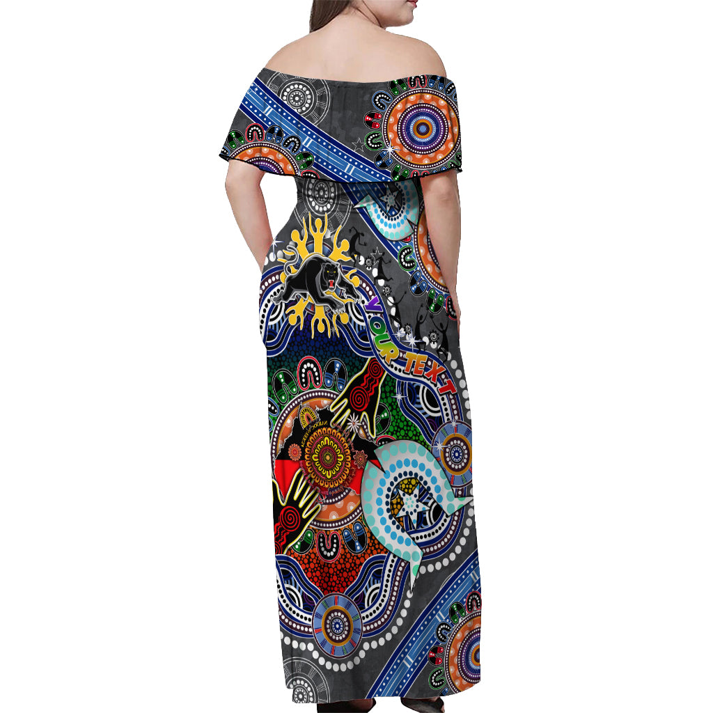 Personalised Panthers NAIDOC Week 2024 Off Shoulder Maxi Dress Australia Aboriginal Dot Painting