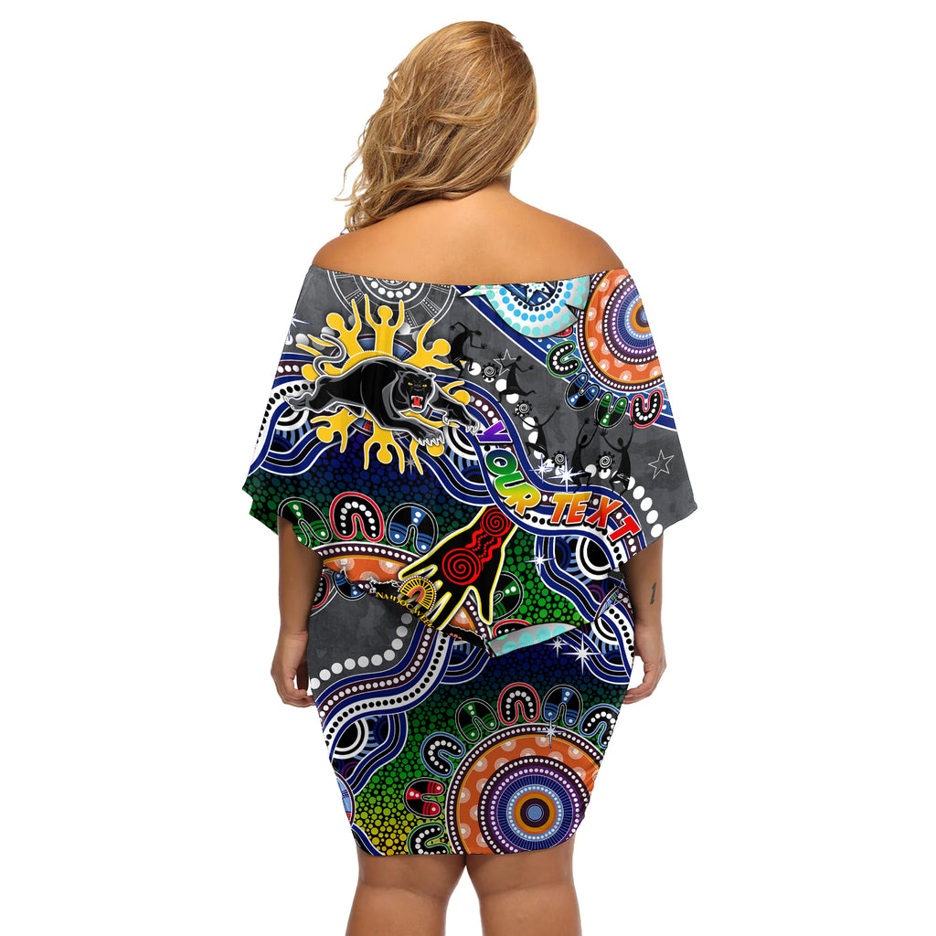 Personalised Panthers NAIDOC Week 2024 Off Shoulder Short Dress Australia Aboriginal Dot Painting