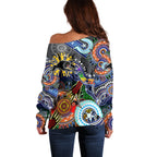 Personalised Panthers NAIDOC Week 2024 Off Shoulder Sweater Australia Aboriginal Dot Painting