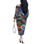 Personalised Panthers NAIDOC Week 2024 Off The Shoulder Long Sleeve Dress Australia Aboriginal Dot Painting