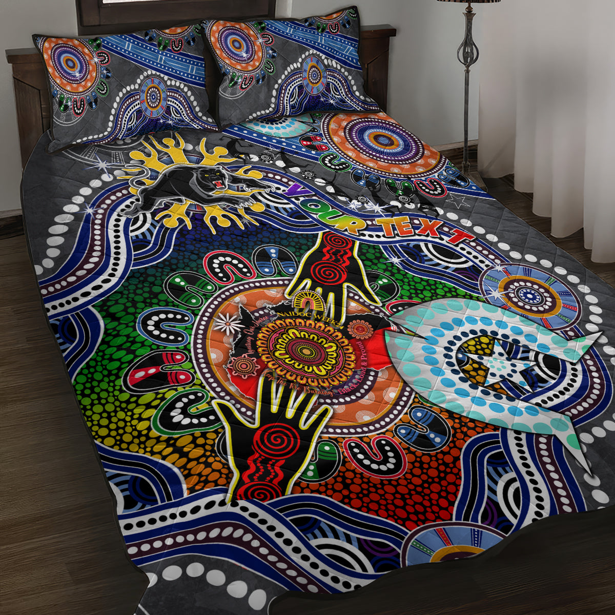Personalised Panthers NAIDOC Week 2024 Quilt Bed Set Australia Aboriginal Dot Painting