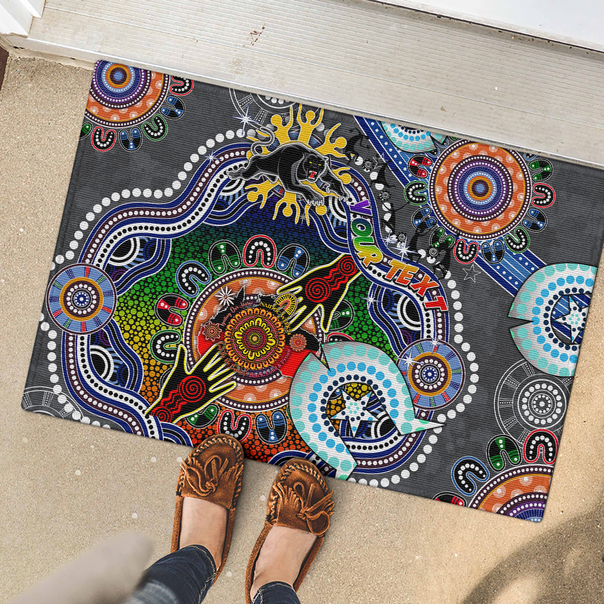 Personalised Panthers NAIDOC Week 2024 Rubber Doormat Australia Aboriginal Dot Painting