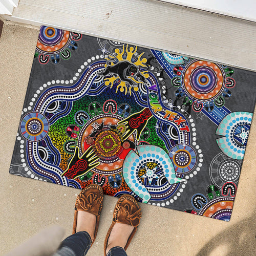 Personalised Panthers NAIDOC Week 2024 Rubber Doormat Australia Aboriginal Dot Painting