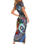 Personalised Panthers NAIDOC Week 2024 Short Sleeve Bodycon Dress Australia Aboriginal Dot Painting