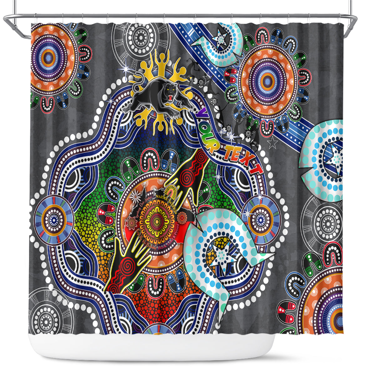 Personalised Panthers NAIDOC Week 2024 Shower Curtain Australia Aboriginal Dot Painting