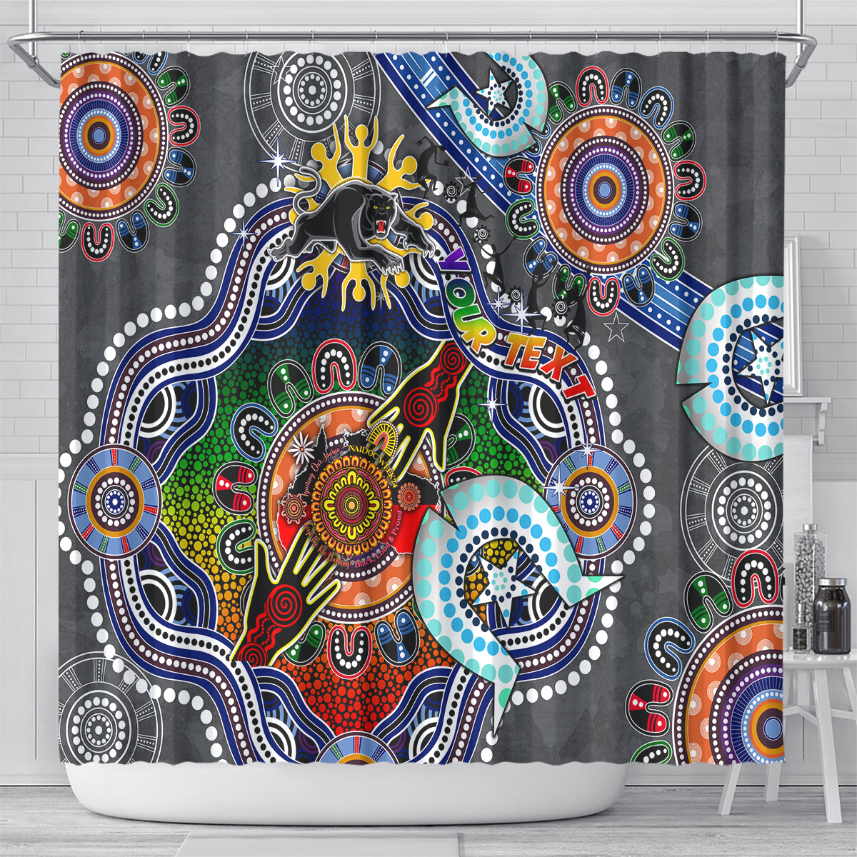 Personalised Panthers NAIDOC Week 2024 Shower Curtain Australia Aboriginal Dot Painting