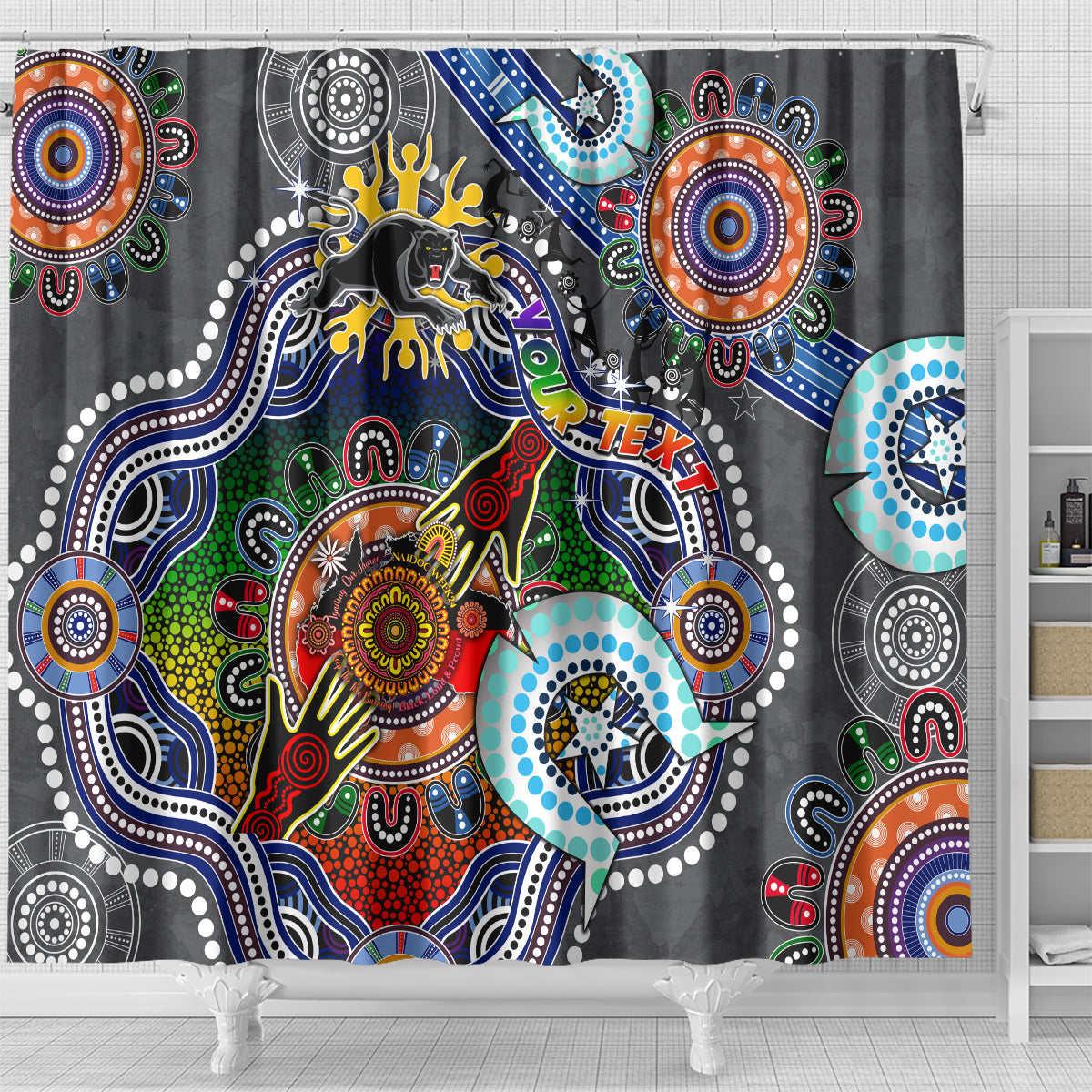 Personalised Panthers NAIDOC Week 2024 Shower Curtain Australia Aboriginal Dot Painting