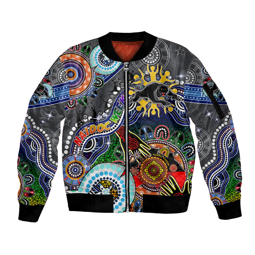 Personalised Panthers NAIDOC Week 2024 Sleeve Zip Bomber Jacket Australia Aboriginal Dot Painting