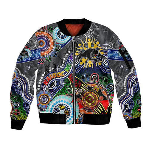 Personalised Panthers NAIDOC Week 2024 Sleeve Zip Bomber Jacket Australia Aboriginal Dot Painting