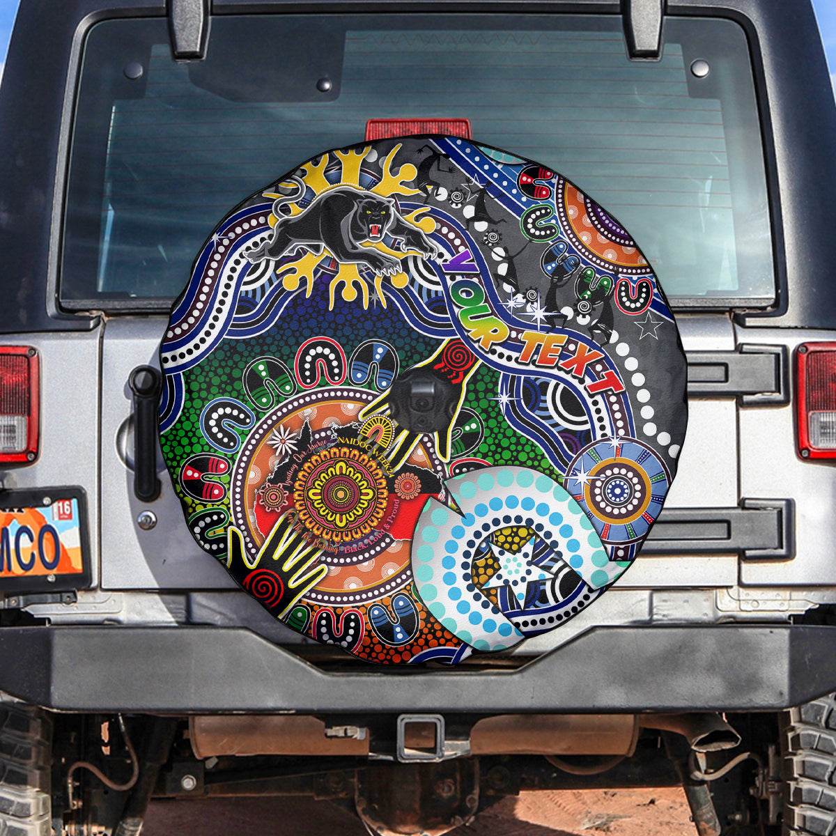 Personalised Panthers NAIDOC Week 2024 Spare Tire Cover Australia Aboriginal Dot Painting