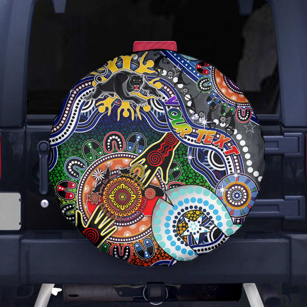 Personalised Panthers NAIDOC Week 2024 Spare Tire Cover Australia Aboriginal Dot Painting