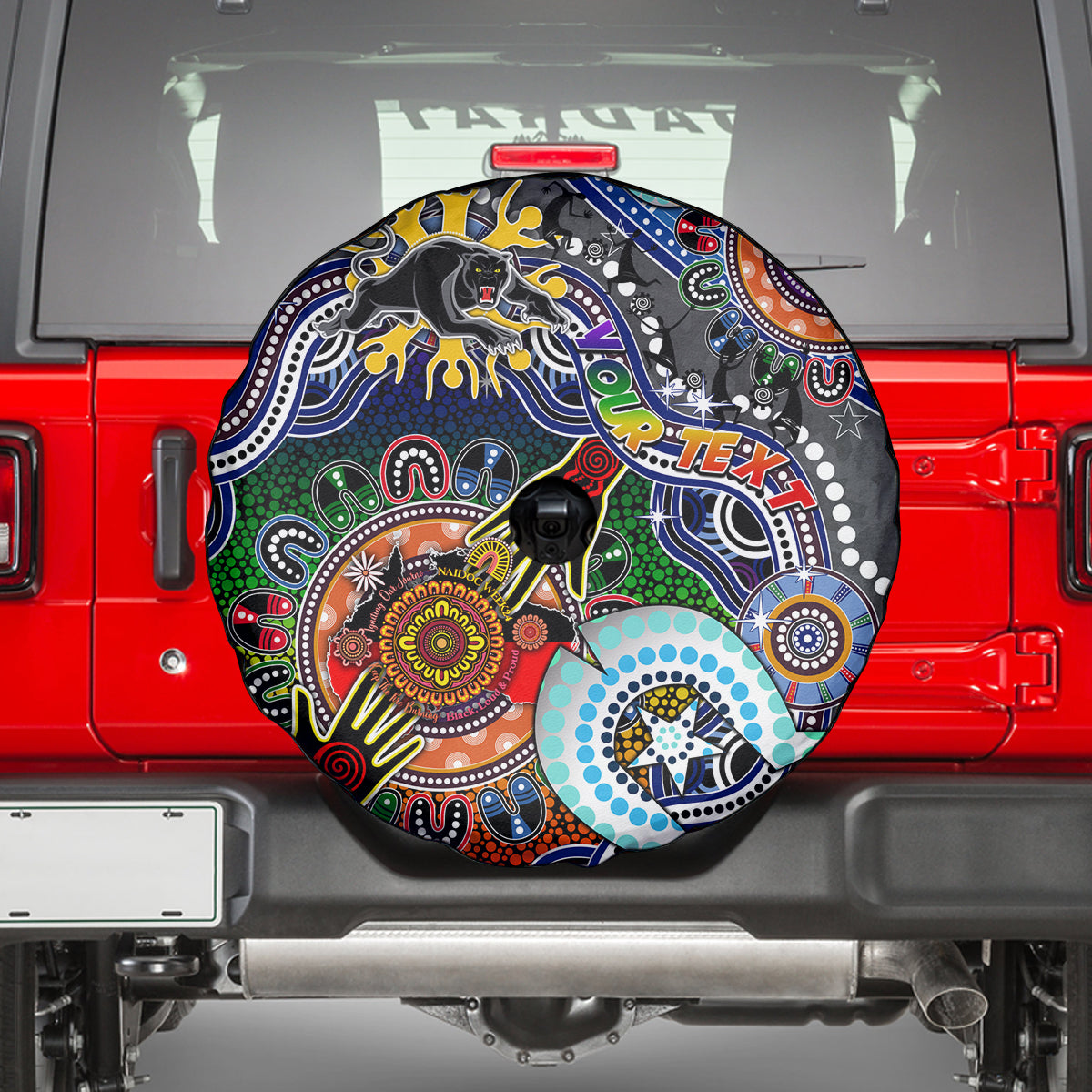 Personalised Panthers NAIDOC Week 2024 Spare Tire Cover Australia Aboriginal Dot Painting