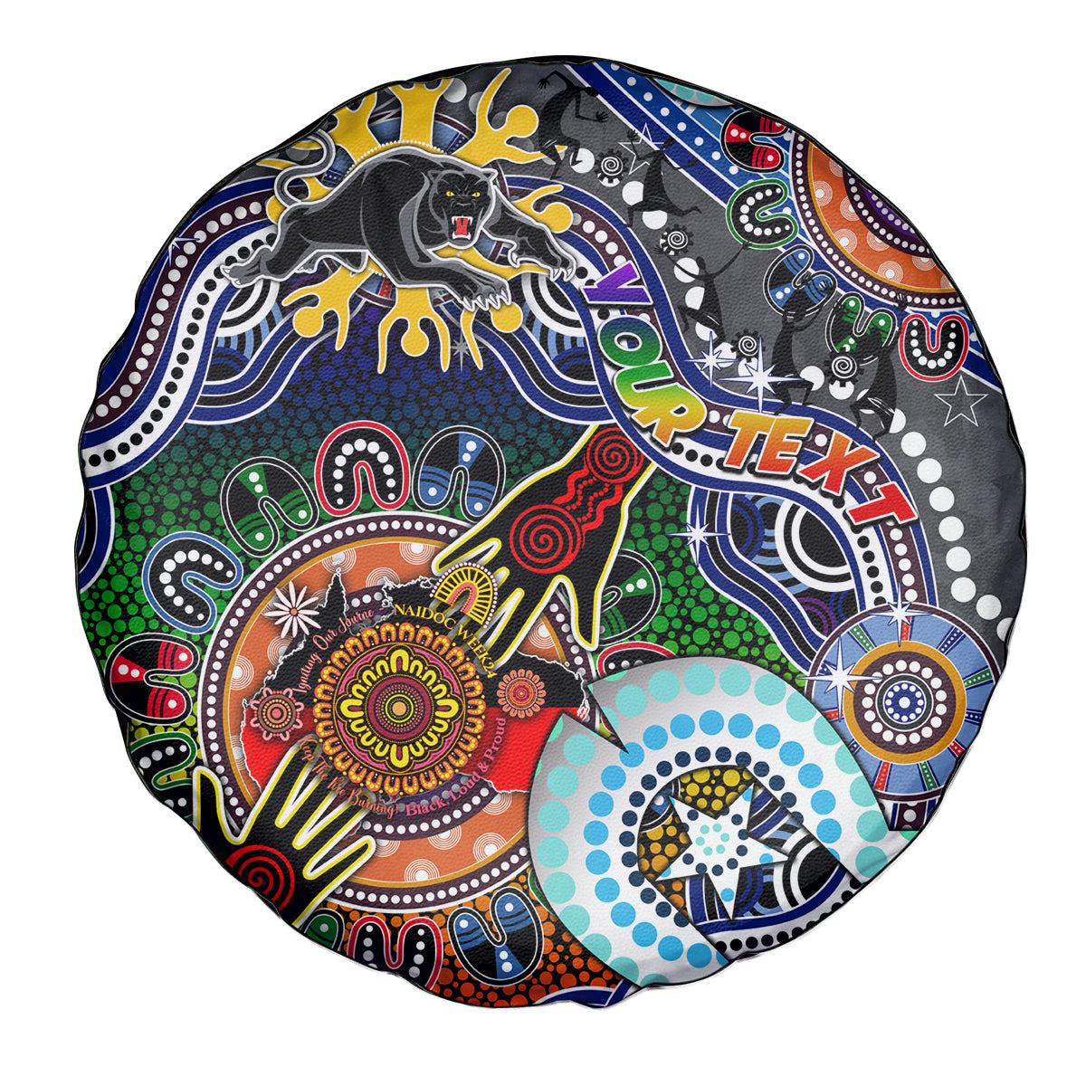 Personalised Panthers NAIDOC Week 2024 Spare Tire Cover Australia Aboriginal Dot Painting