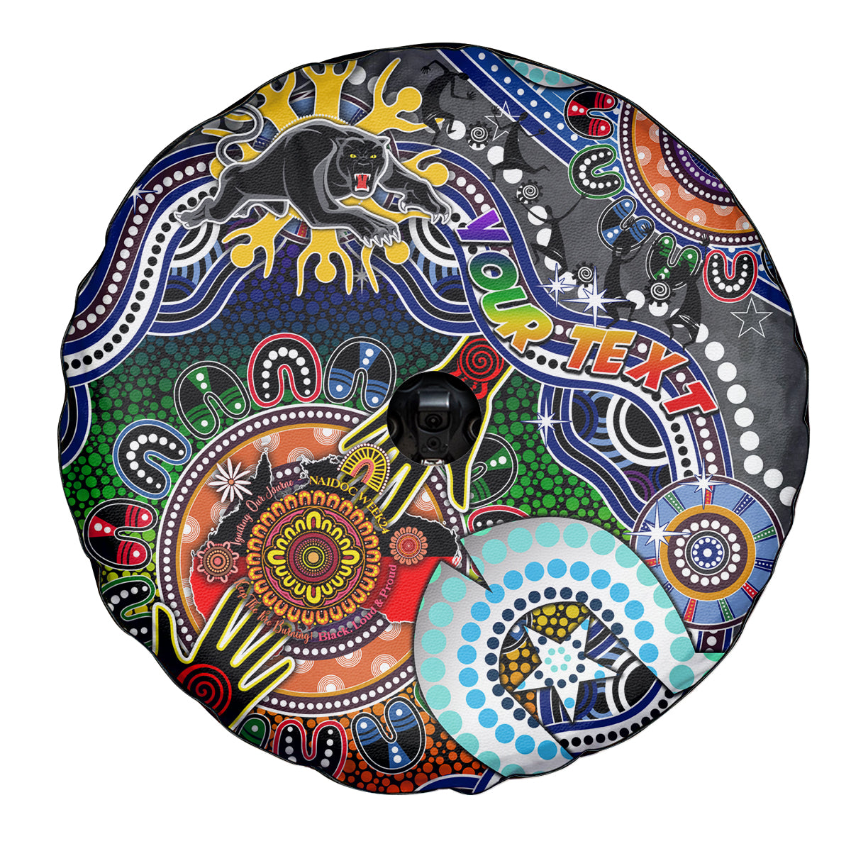 Personalised Panthers NAIDOC Week 2024 Spare Tire Cover Australia Aboriginal Dot Painting