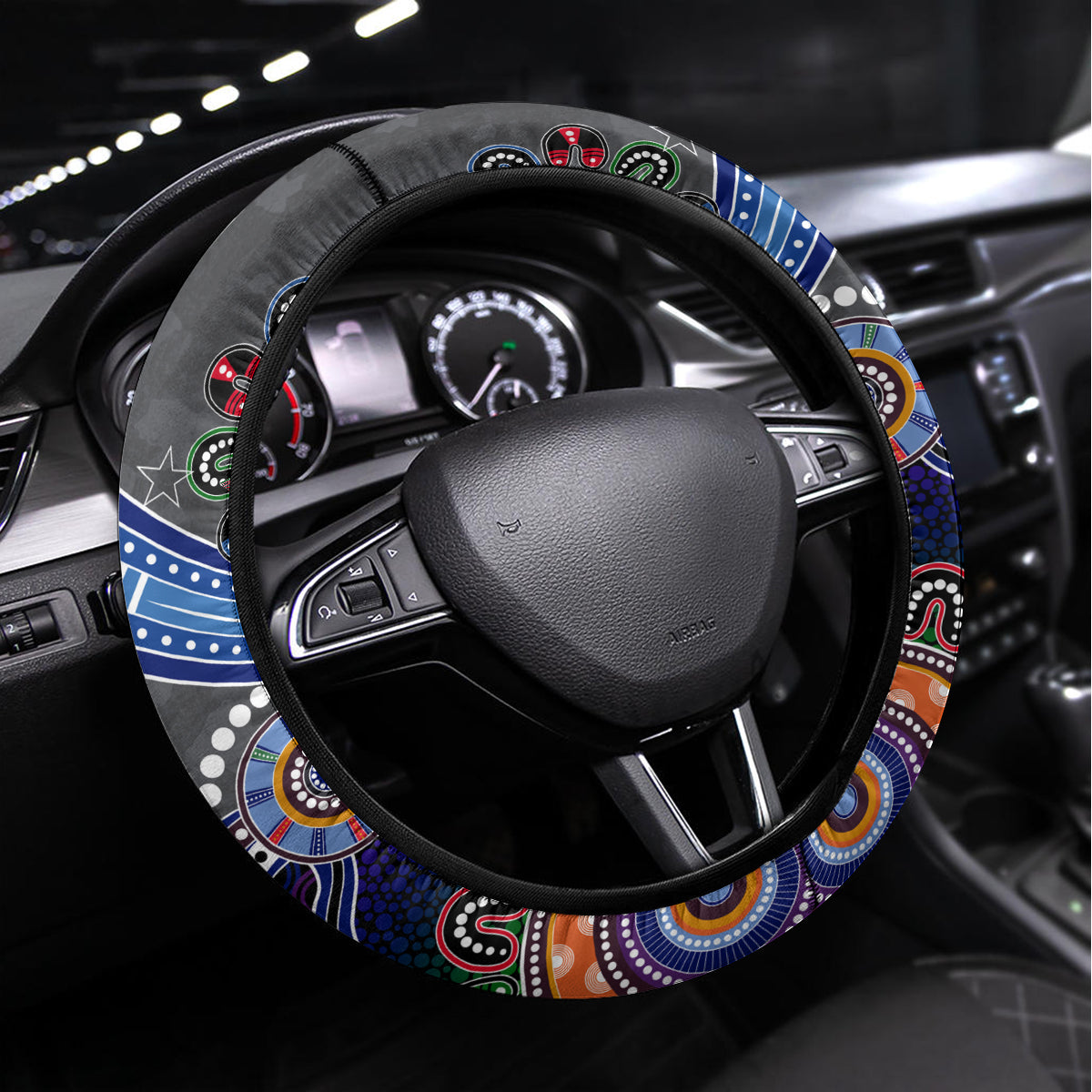 Panthers NAIDOC Week 2024 Steering Wheel Cover Australia Aboriginal Dot Painting