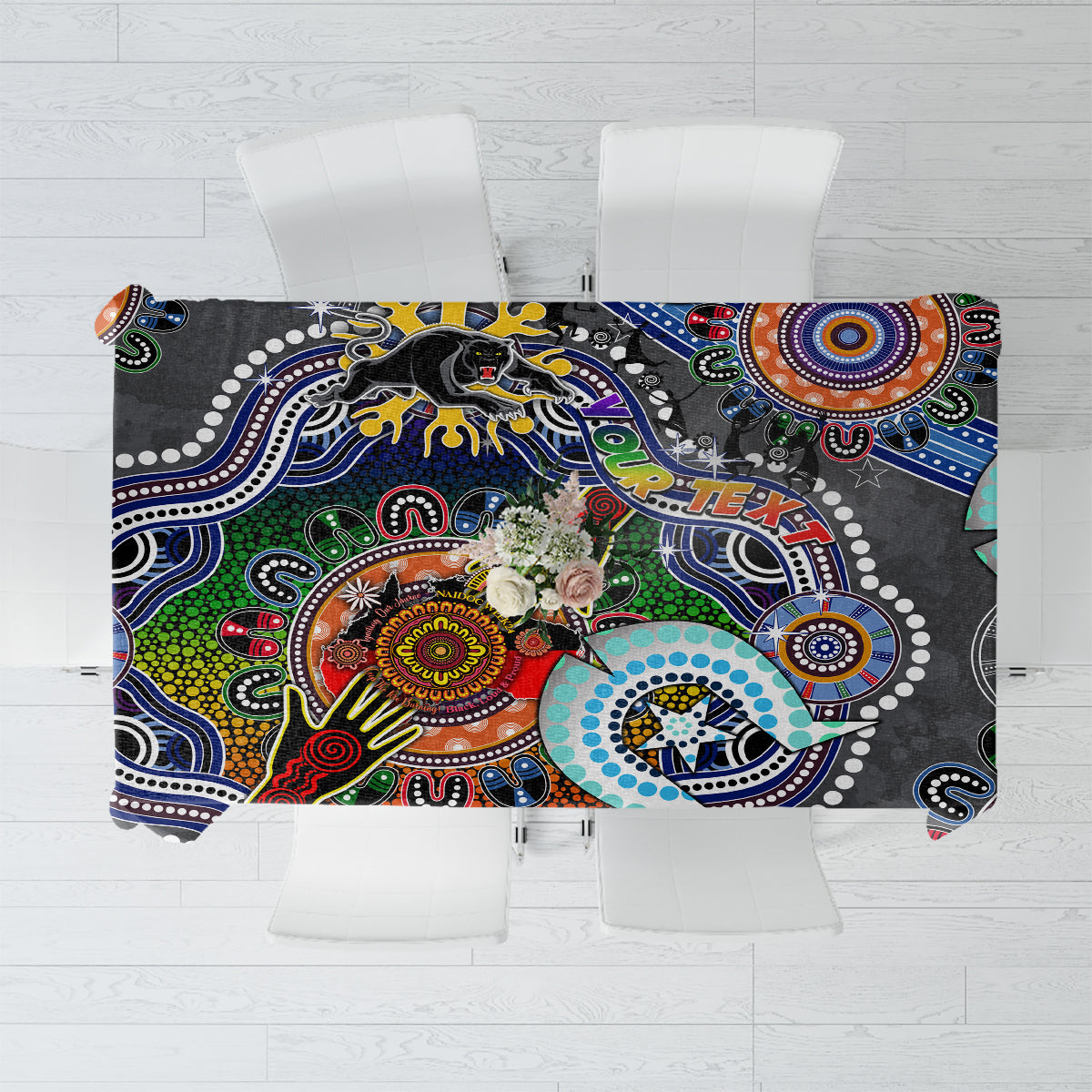 Personalised Panthers NAIDOC Week 2024 Tablecloth Australia Aboriginal Dot Painting