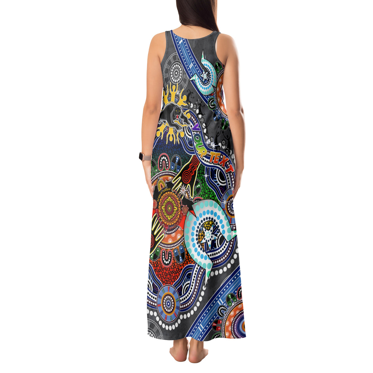 Personalised Panthers NAIDOC Week 2024 Tank Maxi Dress Australia Aboriginal Dot Painting