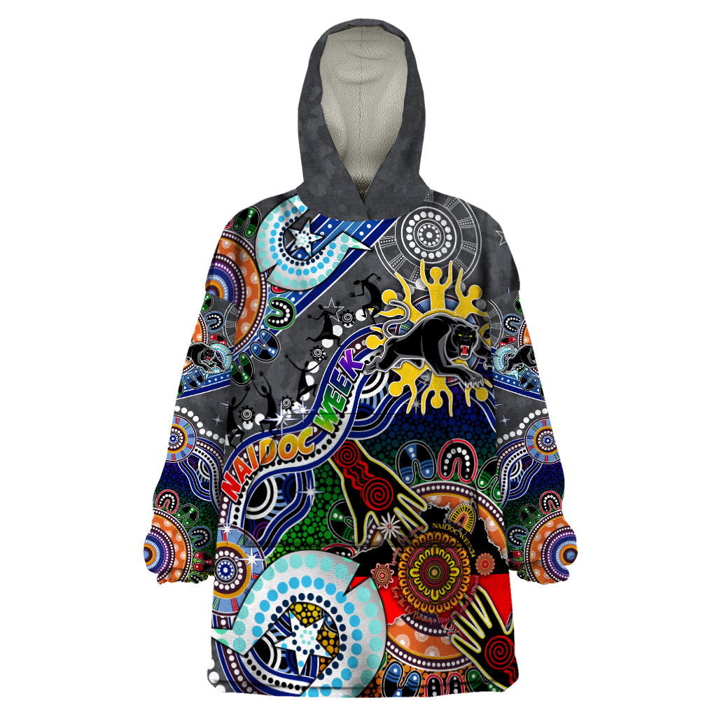Personalised Panthers NAIDOC Week 2024 Wearable Blanket Hoodie Australia Aboriginal Dot Painting
