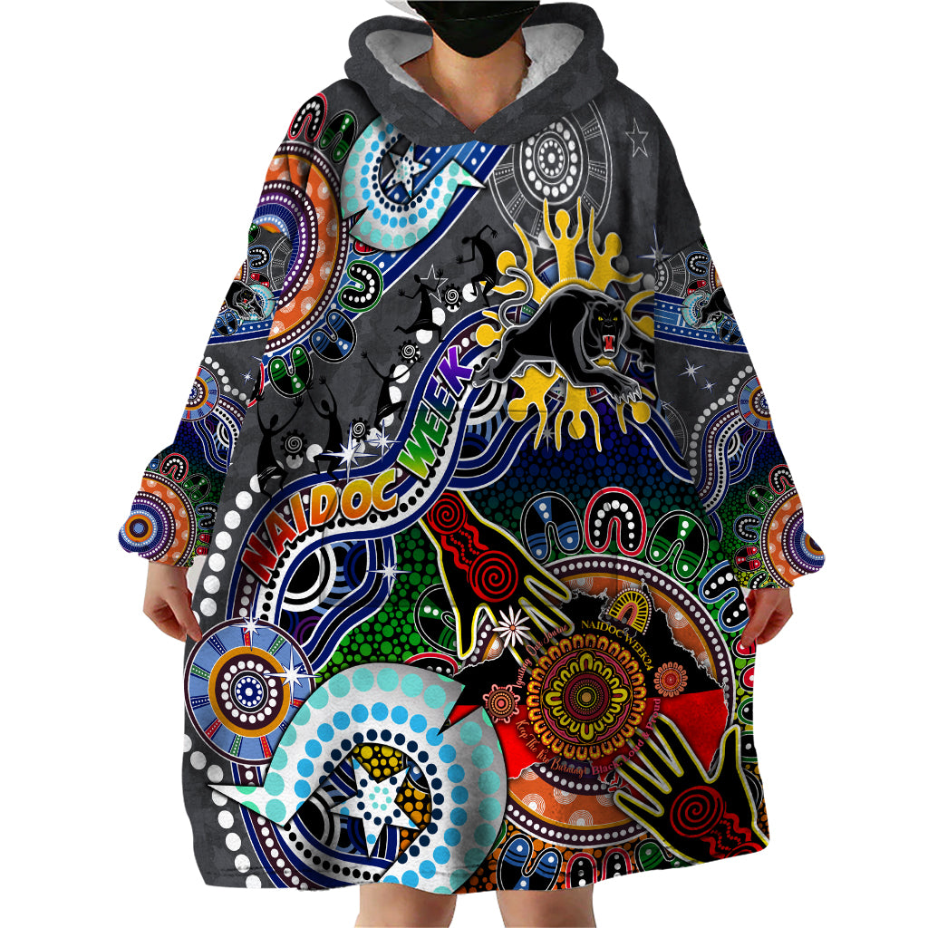 Personalised Panthers NAIDOC Week 2024 Wearable Blanket Hoodie Australia Aboriginal Dot Painting