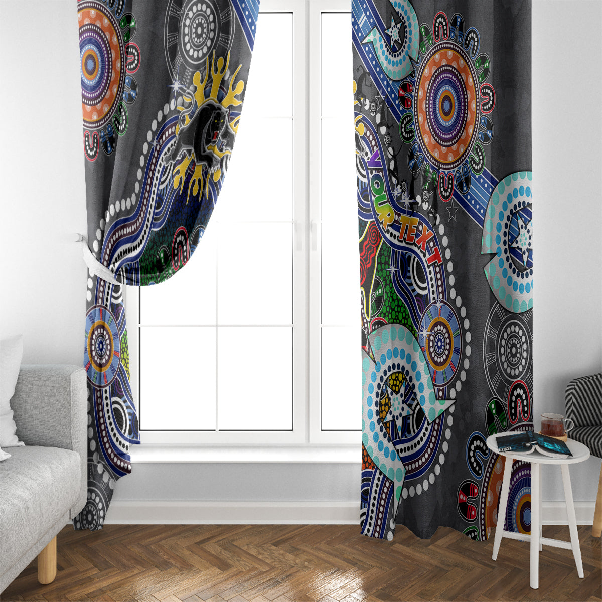 Personalised Panthers NAIDOC Week 2024 Window Curtain Australia Aboriginal Dot Painting