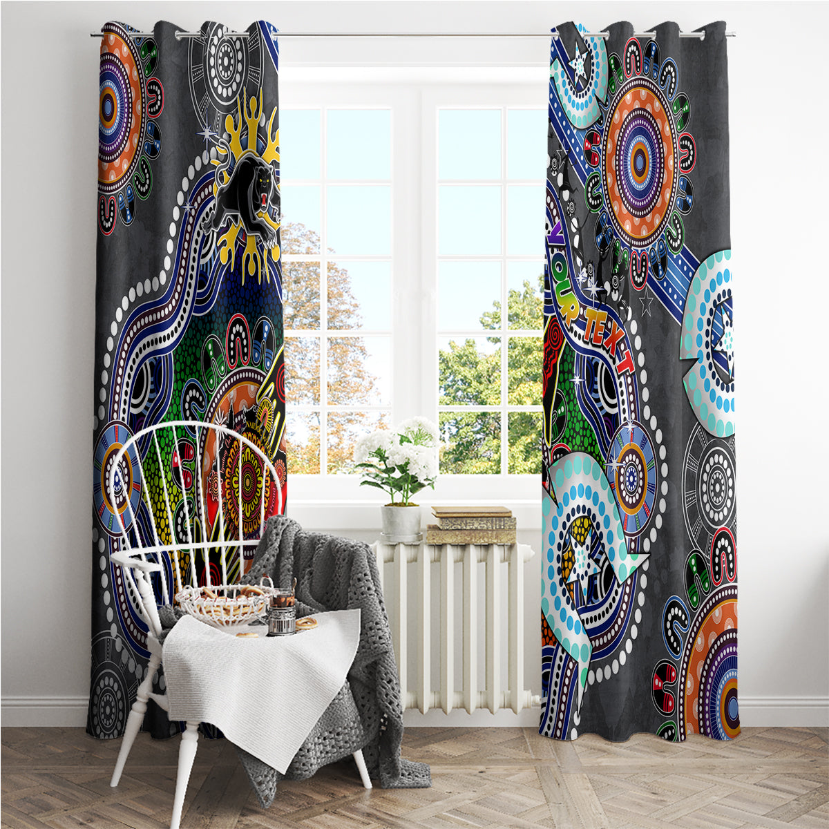 Personalised Panthers NAIDOC Week 2024 Window Curtain Australia Aboriginal Dot Painting
