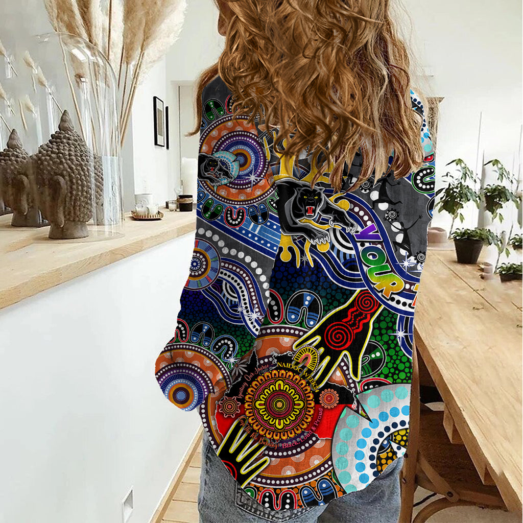 Personalised Panthers NAIDOC Week 2024 Women Casual Shirt Australia Aboriginal Dot Painting