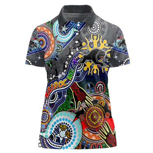 Personalised Panthers NAIDOC Week 2024 Women Polo Shirt Australia Aboriginal Dot Painting