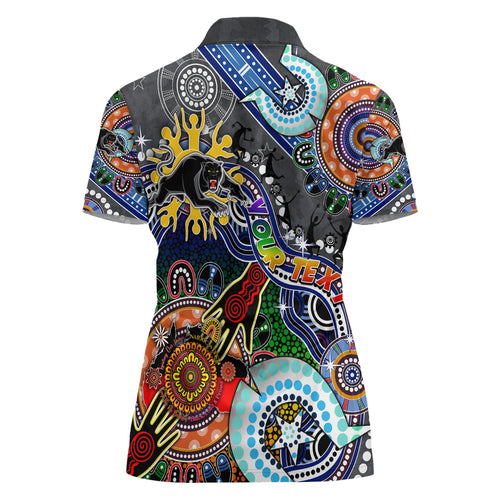 Personalised Panthers NAIDOC Week 2024 Women Polo Shirt Australia Aboriginal Dot Painting