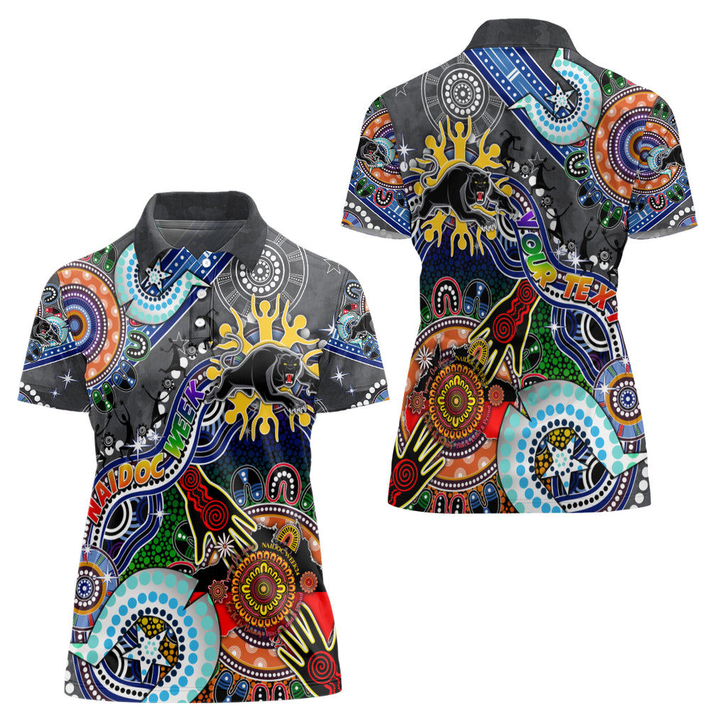 Personalised Panthers NAIDOC Week 2024 Women Polo Shirt Australia Aboriginal Dot Painting