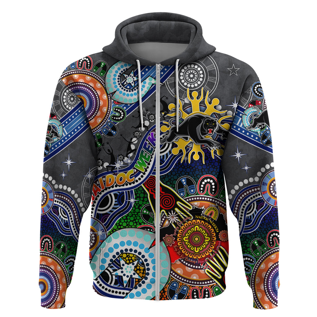 Personalised Panthers NAIDOC Week 2024 Zip Hoodie Australia Aboriginal Dot Painting