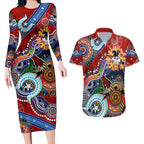 Personalised Dragons NAIDOC Week 2024 Couples Matching Long Sleeve Bodycon Dress and Hawaiian Shirt Australia Aboriginal Dot Painting