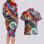 Personalised Dragons NAIDOC Week 2024 Couples Matching Long Sleeve Bodycon Dress and Hawaiian Shirt Australia Aboriginal Dot Painting