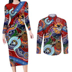 Personalised Dragons NAIDOC Week 2024 Couples Matching Long Sleeve Bodycon Dress and Long Sleeve Button Shirt Australia Aboriginal Dot Painting
