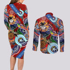 Personalised Dragons NAIDOC Week 2024 Couples Matching Long Sleeve Bodycon Dress and Long Sleeve Button Shirt Australia Aboriginal Dot Painting