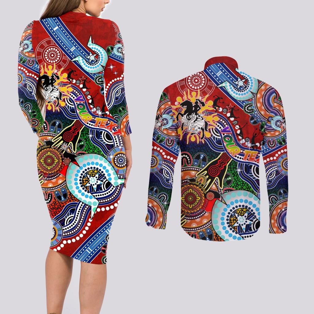 Personalised Dragons NAIDOC Week 2024 Couples Matching Long Sleeve Bodycon Dress and Long Sleeve Button Shirt Australia Aboriginal Dot Painting
