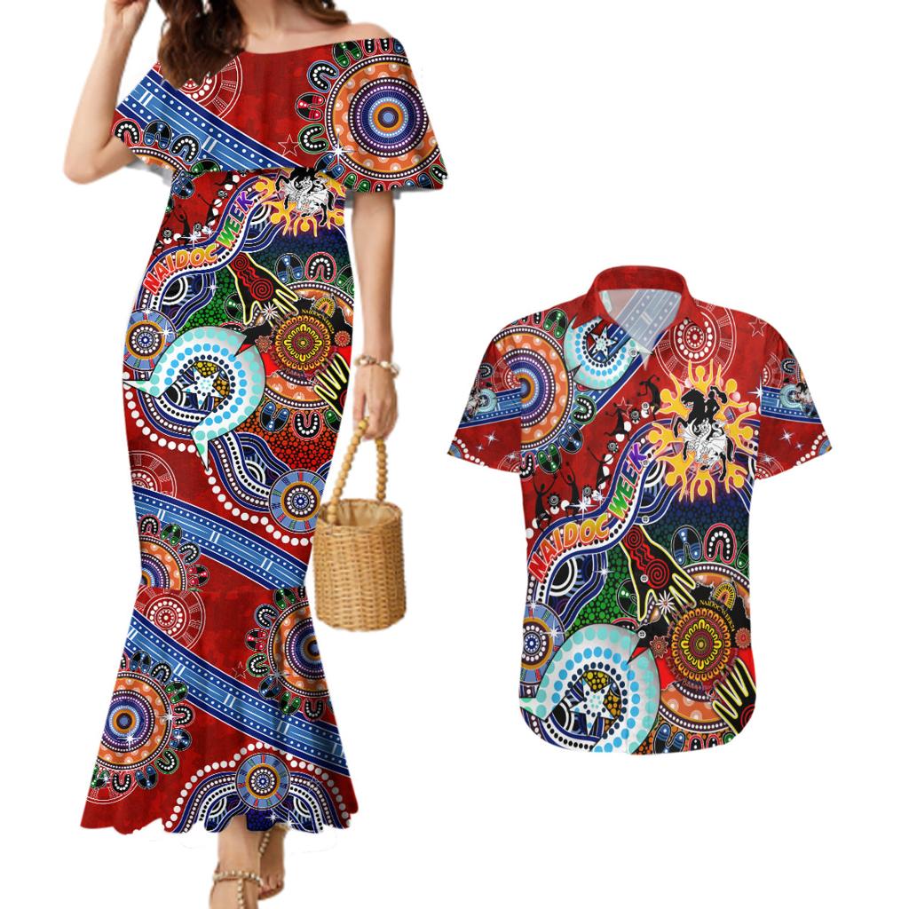 Personalised Dragons NAIDOC Week 2024 Couples Matching Mermaid Dress and Hawaiian Shirt Australia Aboriginal Dot Painting