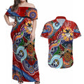 Personalised Dragons NAIDOC Week 2024 Couples Matching Off Shoulder Maxi Dress and Hawaiian Shirt Australia Aboriginal Dot Painting
