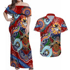 Personalised Dragons NAIDOC Week 2024 Couples Matching Off Shoulder Maxi Dress and Hawaiian Shirt Australia Aboriginal Dot Painting