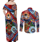 Personalised Dragons NAIDOC Week 2024 Couples Matching Off Shoulder Maxi Dress and Long Sleeve Button Shirt Australia Aboriginal Dot Painting