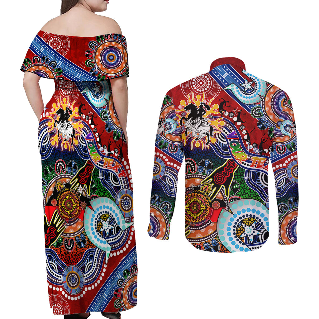 Personalised Dragons NAIDOC Week 2024 Couples Matching Off Shoulder Maxi Dress and Long Sleeve Button Shirt Australia Aboriginal Dot Painting