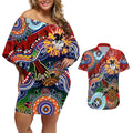 Personalised Dragons NAIDOC Week 2024 Couples Matching Off Shoulder Short Dress and Hawaiian Shirt Australia Aboriginal Dot Painting