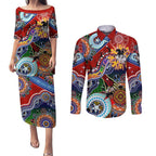Personalised Dragons NAIDOC Week 2024 Couples Matching Puletasi and Long Sleeve Button Shirt Australia Aboriginal Dot Painting