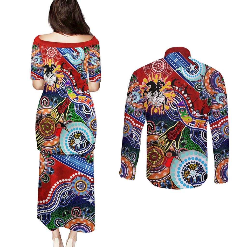 Personalised Dragons NAIDOC Week 2024 Couples Matching Puletasi and Long Sleeve Button Shirt Australia Aboriginal Dot Painting
