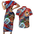 Personalised Dragons NAIDOC Week 2024 Couples Matching Short Sleeve Bodycon Dress and Hawaiian Shirt Australia Aboriginal Dot Painting