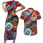 Personalised Dragons NAIDOC Week 2024 Couples Matching Short Sleeve Bodycon Dress and Hawaiian Shirt Australia Aboriginal Dot Painting