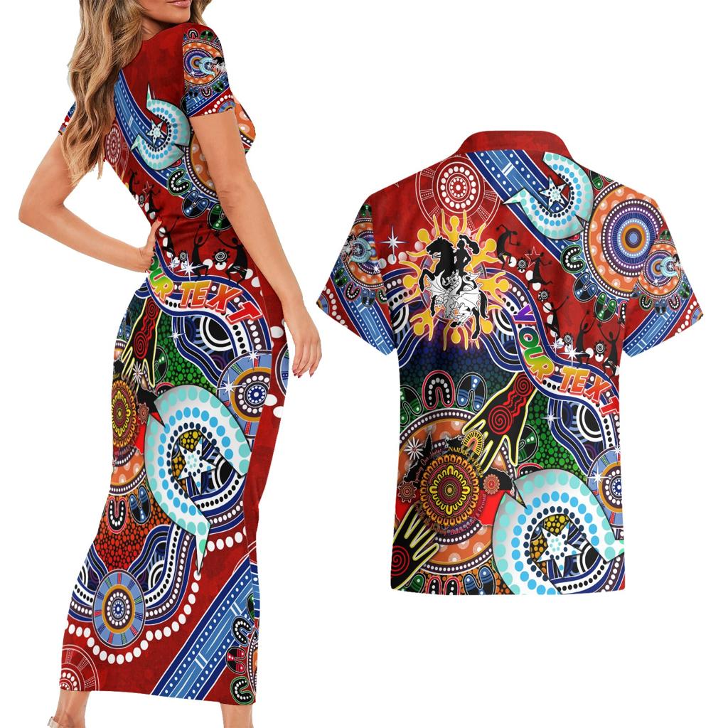 Personalised Dragons NAIDOC Week 2024 Couples Matching Short Sleeve Bodycon Dress and Hawaiian Shirt Australia Aboriginal Dot Painting