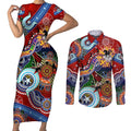 Personalised Dragons NAIDOC Week 2024 Couples Matching Short Sleeve Bodycon Dress and Long Sleeve Button Shirt Australia Aboriginal Dot Painting