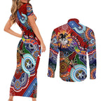 Personalised Dragons NAIDOC Week 2024 Couples Matching Short Sleeve Bodycon Dress and Long Sleeve Button Shirt Australia Aboriginal Dot Painting