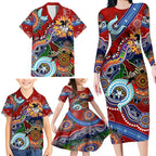 Personalised Dragons NAIDOC Week 2024 Family Matching Long Sleeve Bodycon Dress and Hawaiian Shirt Australia Aboriginal Dot Painting