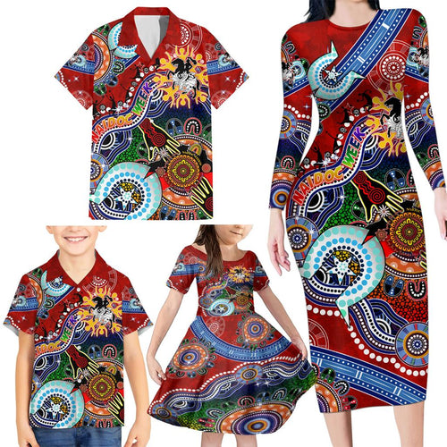 Personalised Dragons NAIDOC Week 2024 Family Matching Long Sleeve Bodycon Dress and Hawaiian Shirt Australia Aboriginal Dot Painting